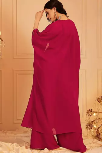 Embroidered Top & Palazzos With Shrug Co-Ords