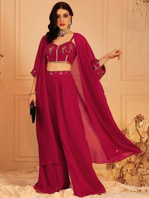 Embroidered Top & Palazzos With Shrug Co-Ords 5
