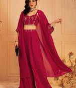 Embroidered Top & Palazzos With Shrug Co-Ords