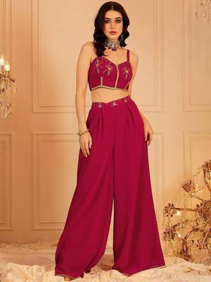 Embroidered Top & Palazzos With Shrug Co-Ords 6