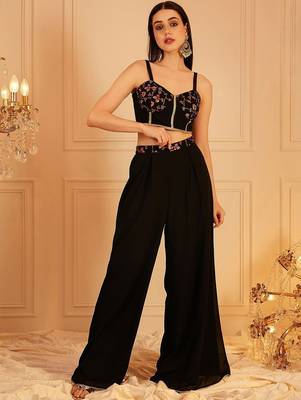 Embroidered Top & Palazzo With Shrug Co-Ords 1
