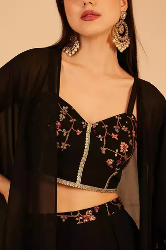 Embroidered Top & Palazzo With Shrug Co-Ords