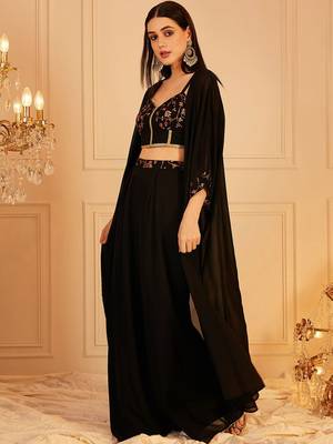 Embroidered Top & Palazzo With Shrug Co-Ords 4