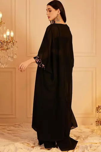 Embroidered Top & Palazzo With Shrug Co-Ords