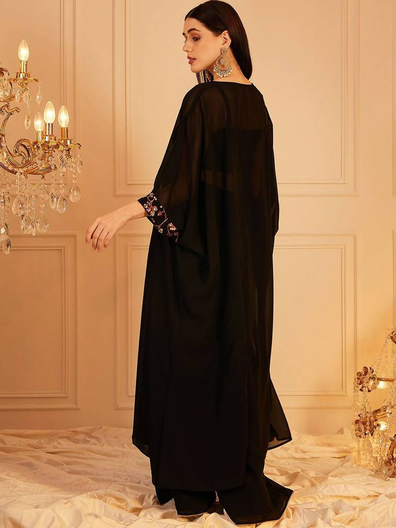 Embroidered Top & Palazzo With Shrug Co-Ords