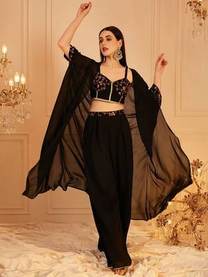 Embroidered Top & Palazzo With Shrug Co-Ords 6