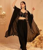 Embroidered Top & Palazzo With Shrug Co-Ords