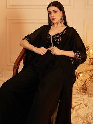 Embroidered Top & Palazzo With Shrug Co-Ords 7