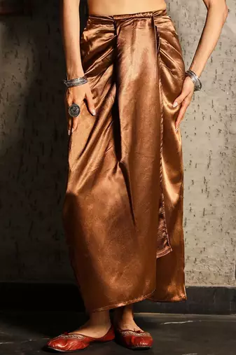 Brown Embellished Sleeveless Shrug With Top & Skirt Co-Ord Set