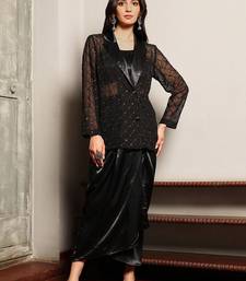 Black Embellished Shirt Collar Top & Skirt With Jacket Co-Ord Set