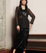 Black Embellished Shirt Collar Top & Skirt With Jacket Co-Ord Set