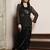 Black Embellished Shirt Collar Top & Skirt With Jacket Co-Ord Set