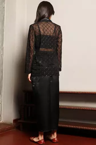 Black Embellished Shirt Collar Top & Skirt With Jacket Co-Ord Set