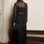 Black Embellished Shirt Collar Top & Skirt With Jacket Co-Ord Set