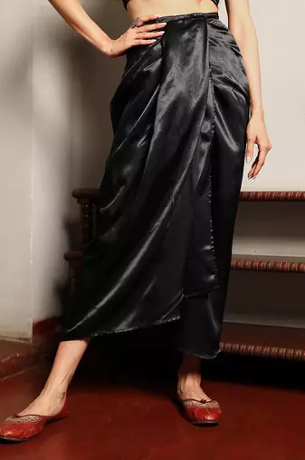 Black Embellished Shirt Collar Top & Skirt With Jacket Co-Ord Set