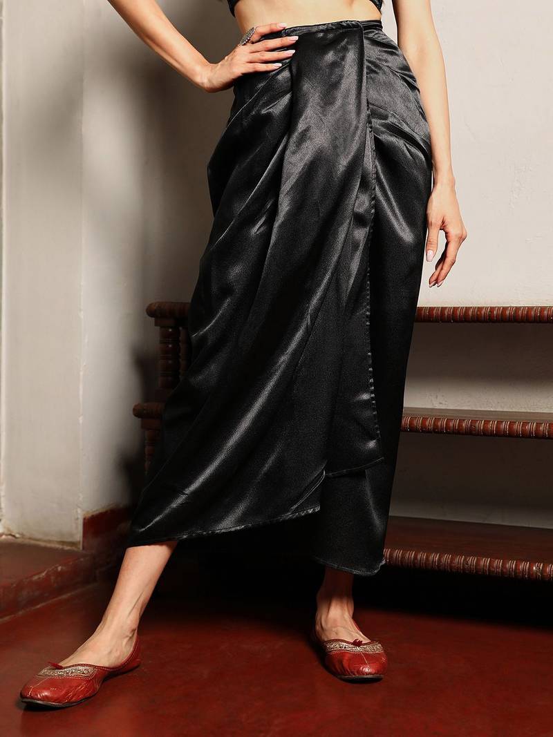 Black Embellished Shirt Collar Top & Skirt With Jacket Co-Ord Set