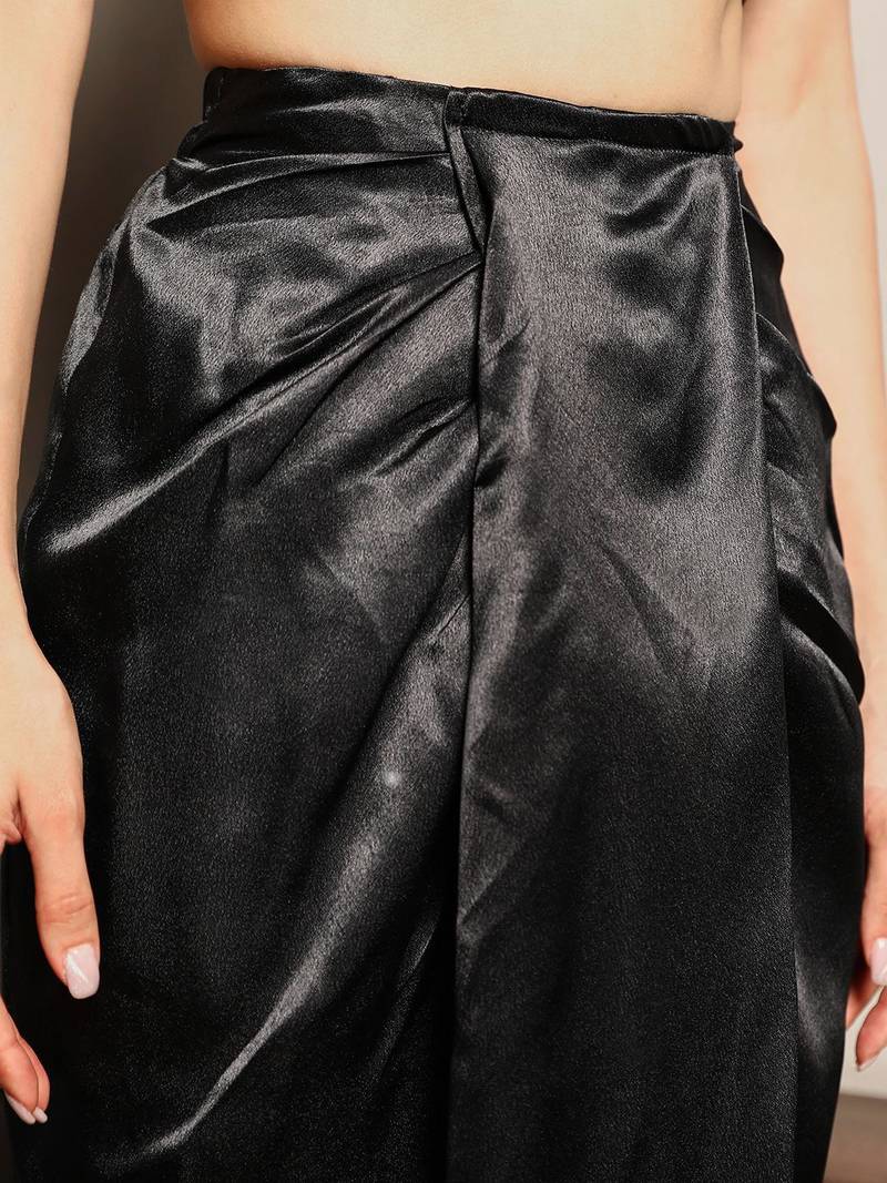 Black Embellished Shirt Collar Top & Skirt With Jacket Co-Ord Set