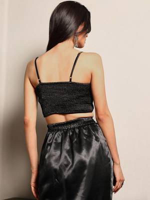 Black Embellished Shirt Collar Top & Skirt With Jacket Co-Ord Set 7