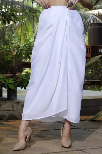 White Embellished Round Neck Top & Skirt With Shrug Co-ords