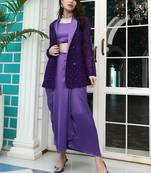 Purple Embroidered Top With Skirt & Shrug Co-Ords
