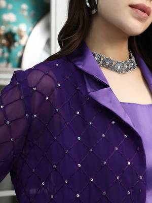 Purple Embroidered Top With Skirt & Shrug Co-Ords 2