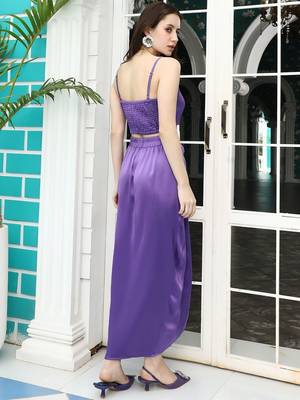 Purple Embroidered Top With Skirt & Shrug Co-Ords 3