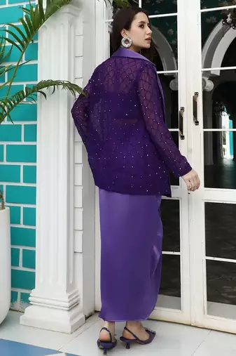 Purple Embroidered Top With Skirt & Shrug Co-Ords