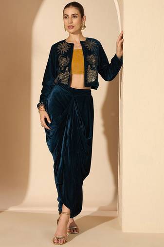 Velvet Embellished Top with Trousers