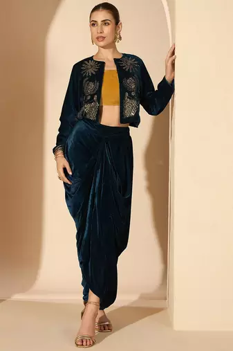 Velvet Embellished Top with Trousers