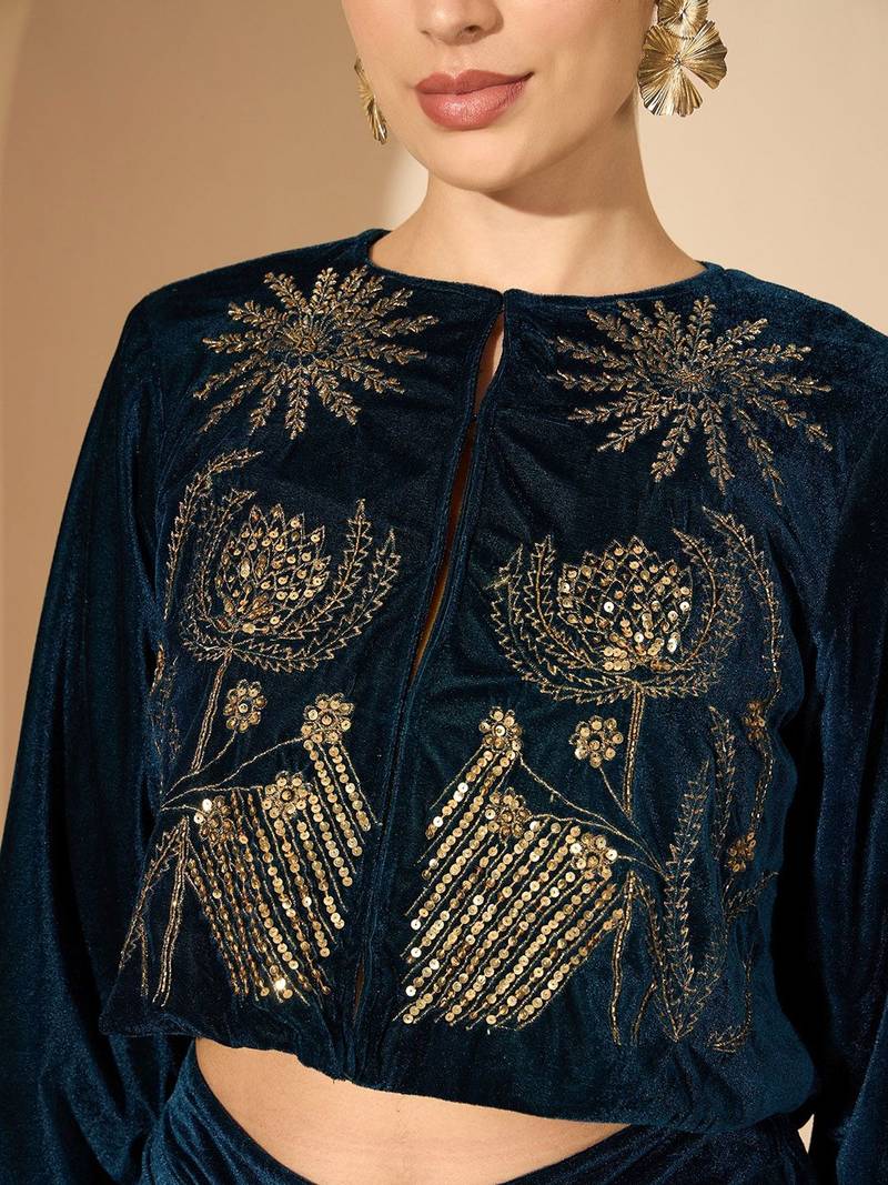 Velvet Embellished Top with Trousers