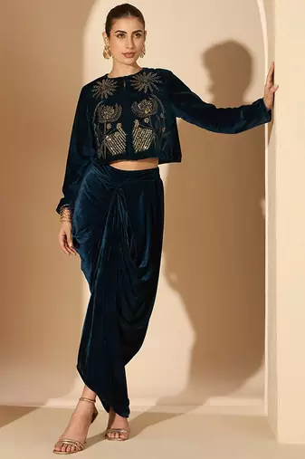 Velvet Embellished Top with Trousers
