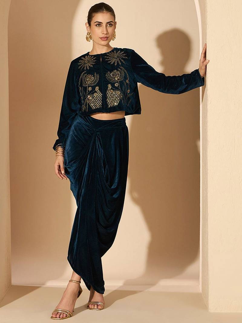 Velvet Embellished Top with Trousers