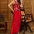 Red Printed V Neck Top With Skirt Co-Ords