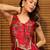 Red Printed V Neck Top With Skirt Co-Ords