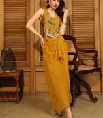 Mustard Printed V Neck Top With Skirt Co-Ords