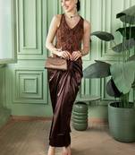 Brown Printed Waistcoat With Skirt Satin Co-Ords