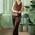 Brown Printed Waistcoat With Skirt Satin Co-Ords