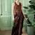 Brown Printed Waistcoat With Skirt Satin Co-Ords