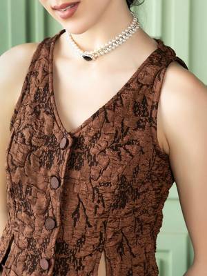Brown Printed Waistcoat With Skirt Satin Co-Ords 6