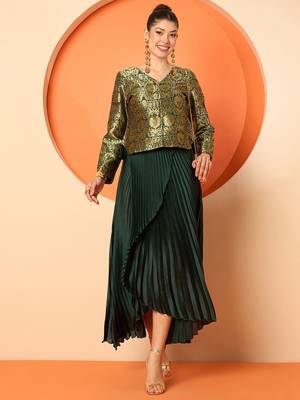 Brocade V-Neck Brocade Top With Skirt 1