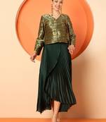 Brocade V-Neck Brocade Top With Skirt