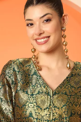 Brocade V-Neck Brocade Top With Skirt