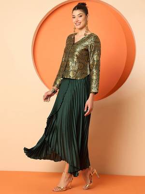 Brocade V-Neck Brocade Top With Skirt 4