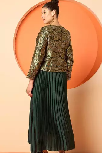 Brocade V-Neck Brocade Top With Skirt