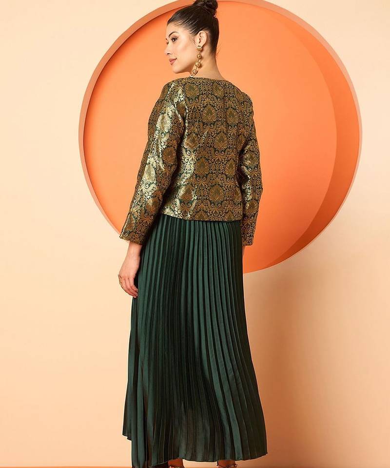 Brocade V-Neck Brocade Top With Skirt