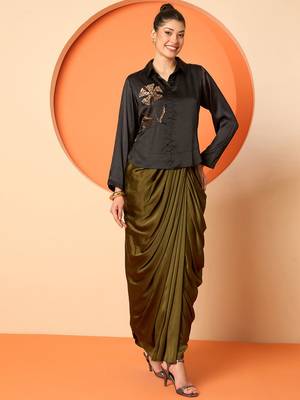 Embellished Shirt Collar Shirt With Skirt 1