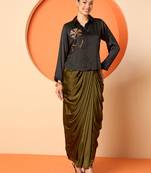Embellished Shirt Collar Shirt With Skirt