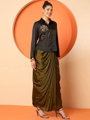 Embellished Shirt Collar Shirt With Skirt 4