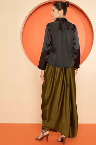 Embellished Shirt Collar Shirt With Skirt