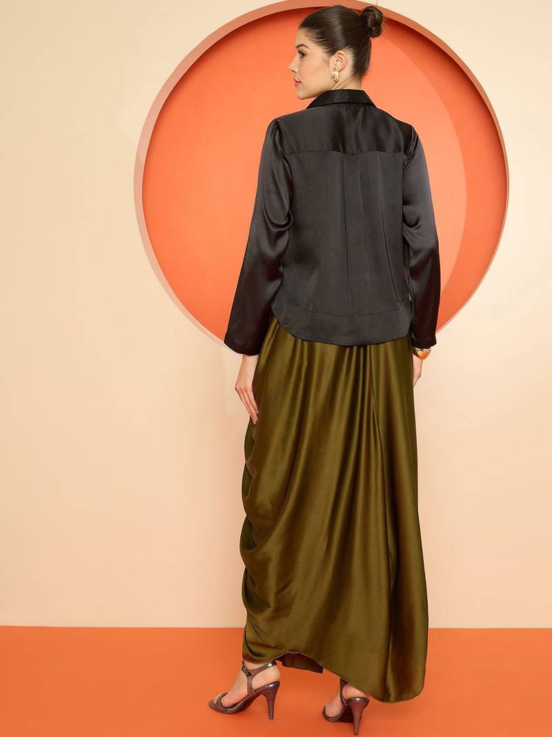 Embellished Shirt Collar Shirt With Skirt